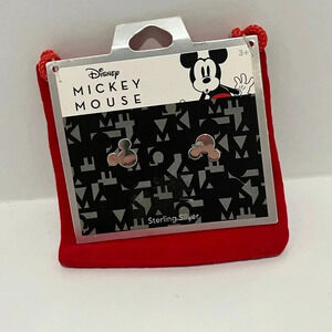 3/$15 Disney Mickey Mouse sterling silver post earrings with red bag